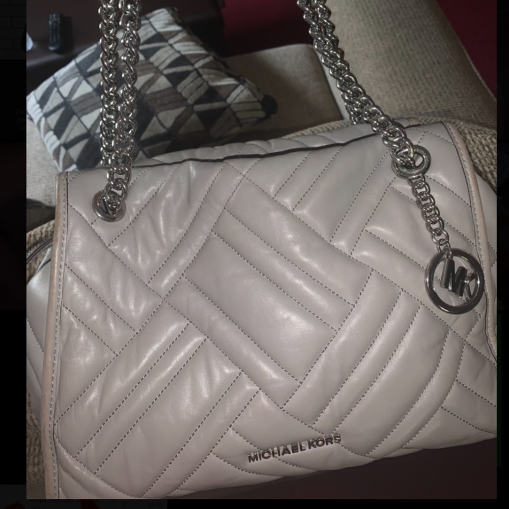 Michael Kors grey & silver chevron bag